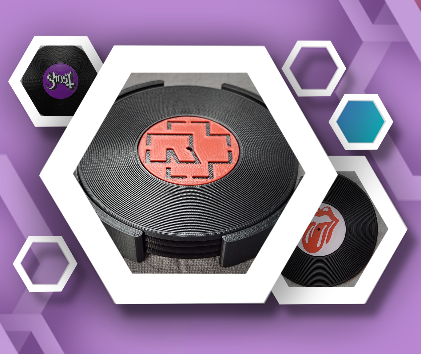 Record/ Vinyl Drinks Coasters - 3D-Printed Coasters collage image