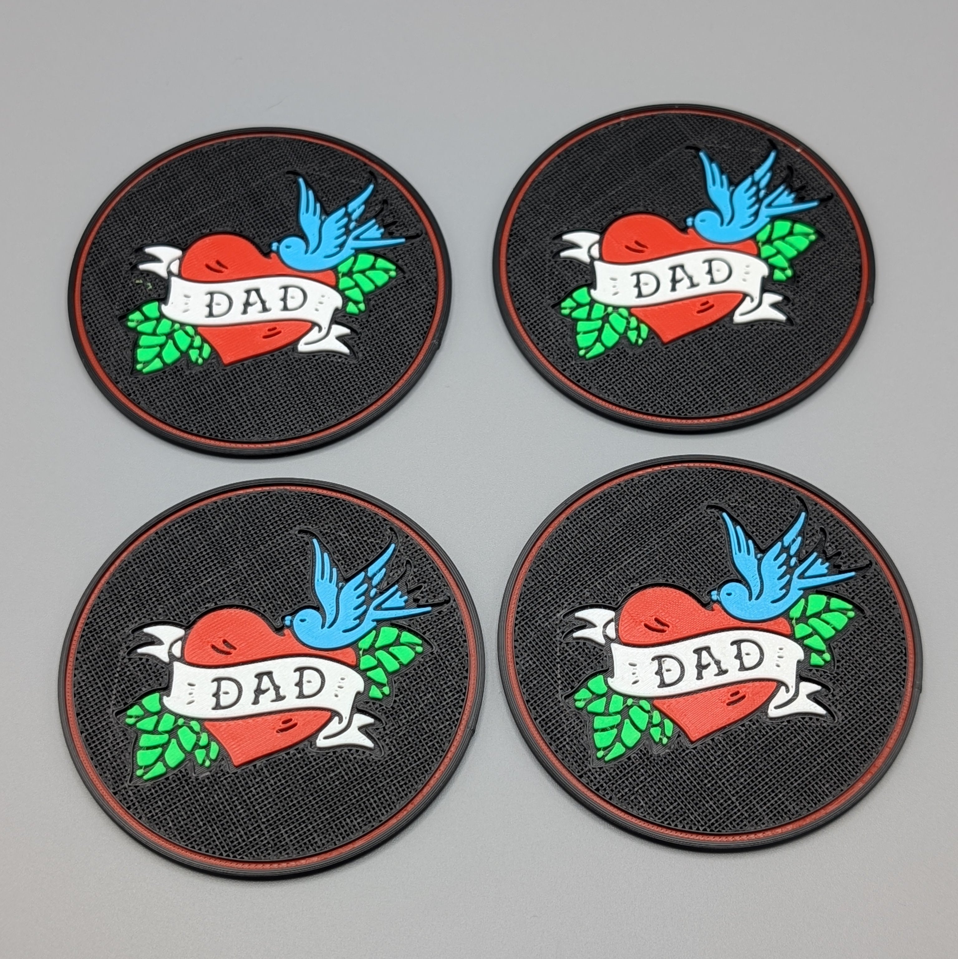 Drinks Coaster Tattoo Style Dad Set of Four - Fillywinkel