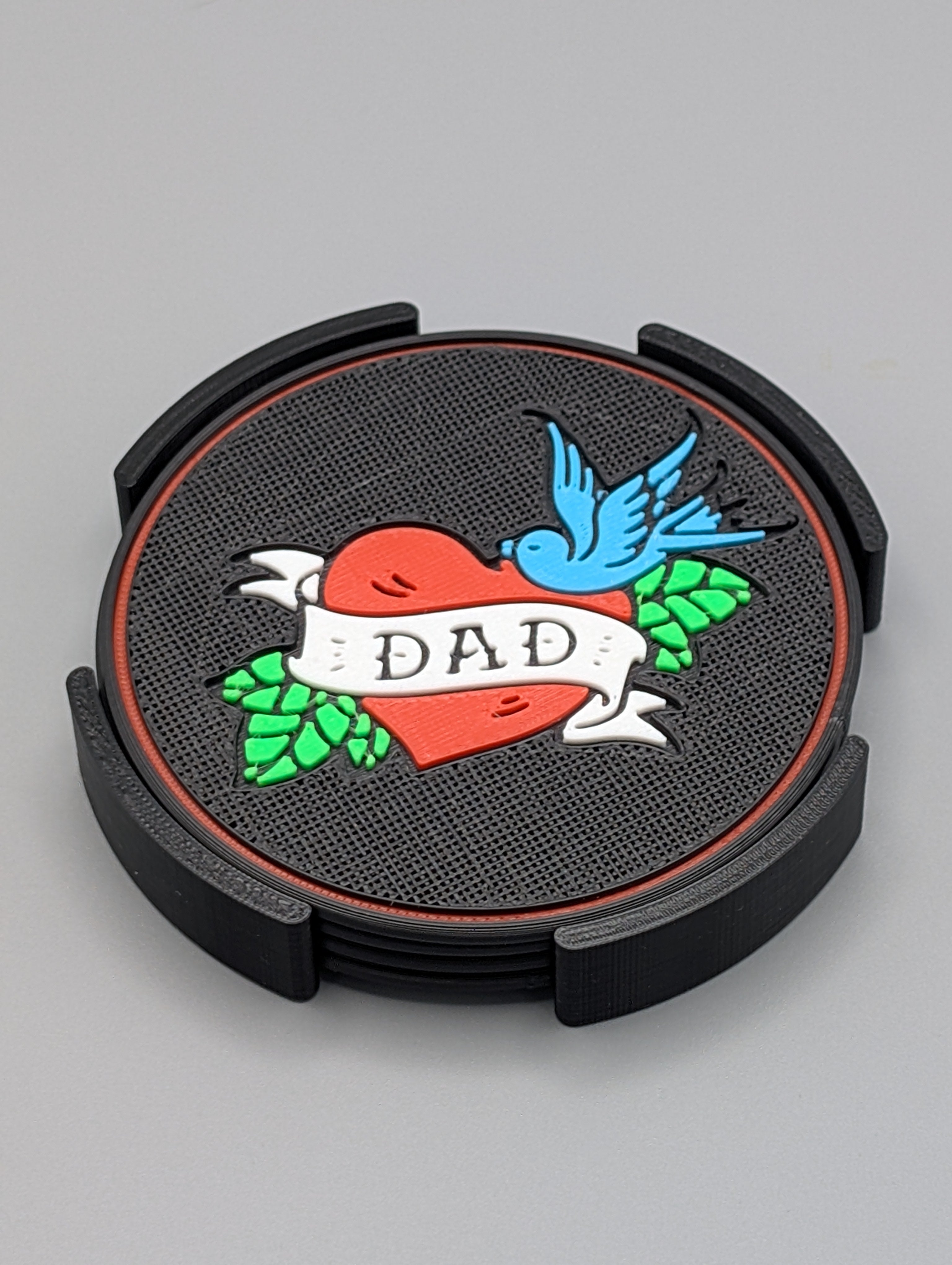 Drinks Coaster Tattoo Style Dad Set of Four in Holder - Fillywinkel