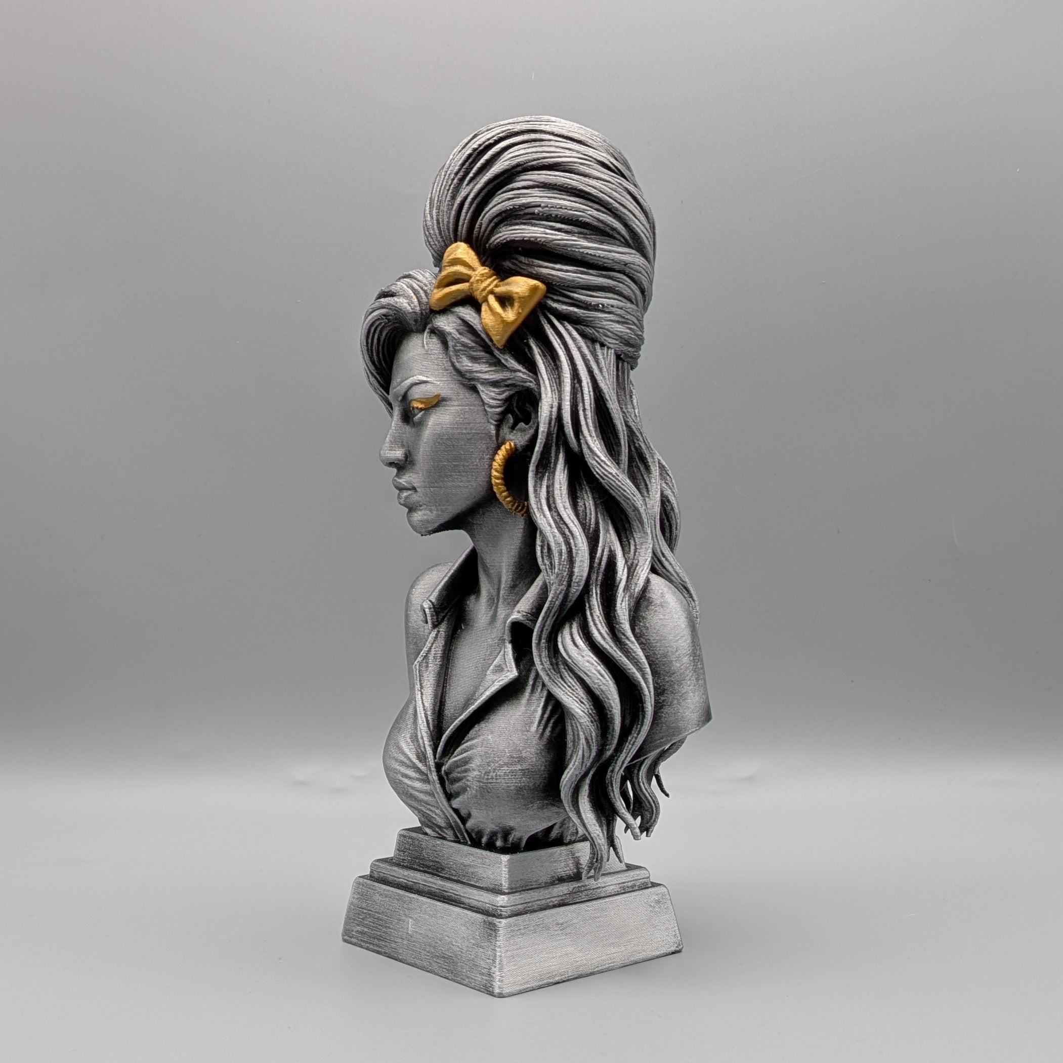 Left-Hand Side angle of Amy inspired tribute bust with retro hairstyle detail