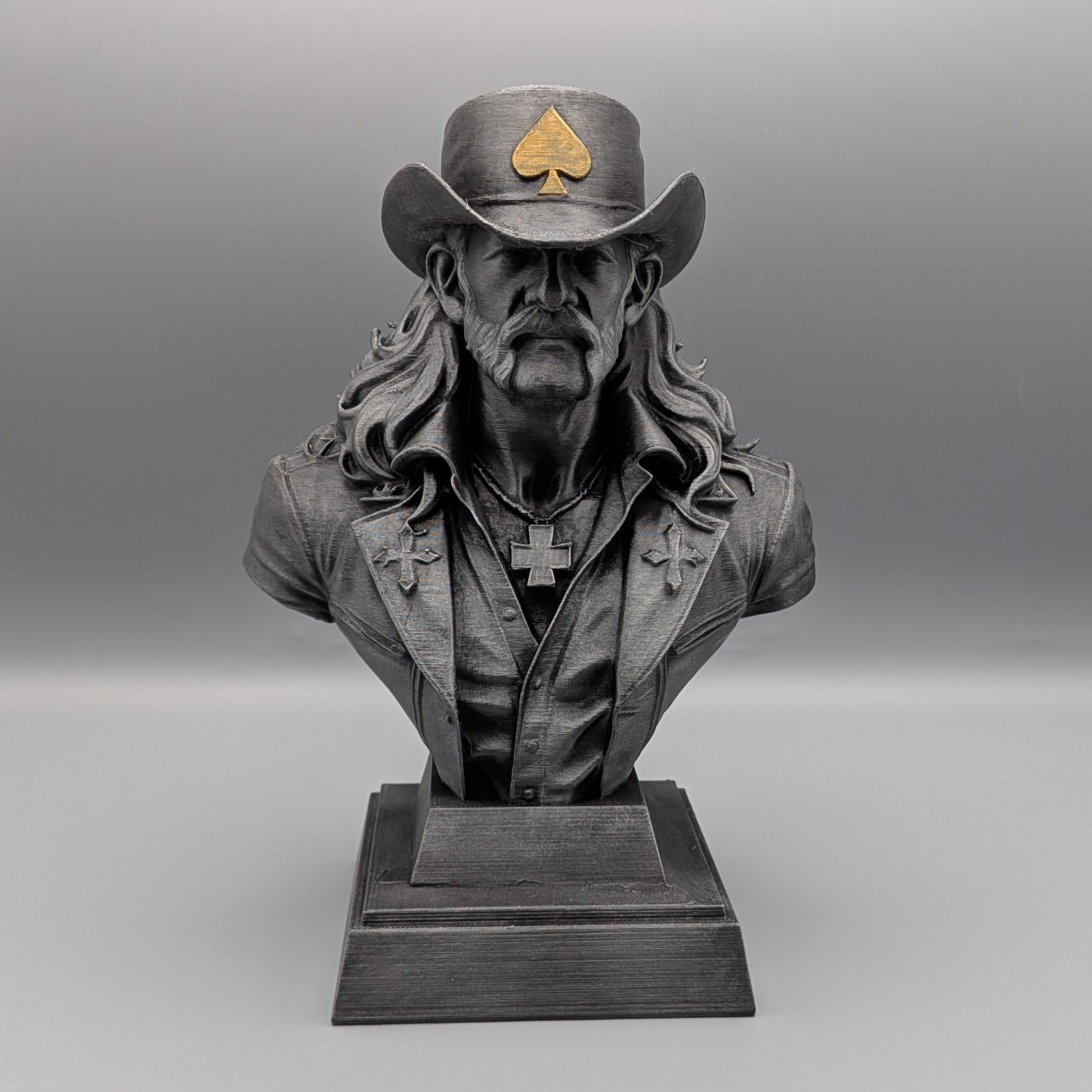 Rock Legend Bust tribute to Lemmy hand painted silver and gold