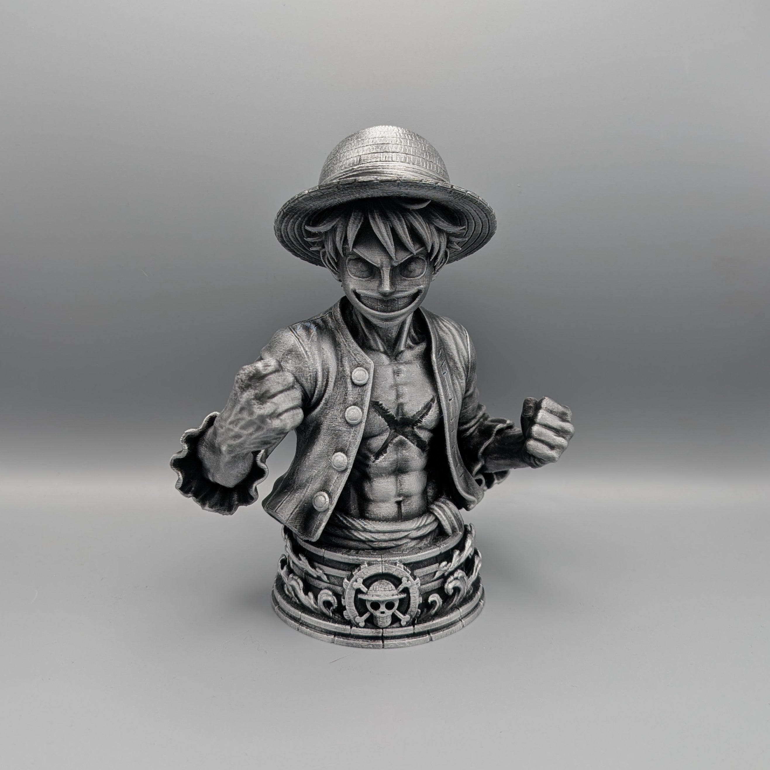 Monkey D. Luffy anime bust with metallic silver finish front view