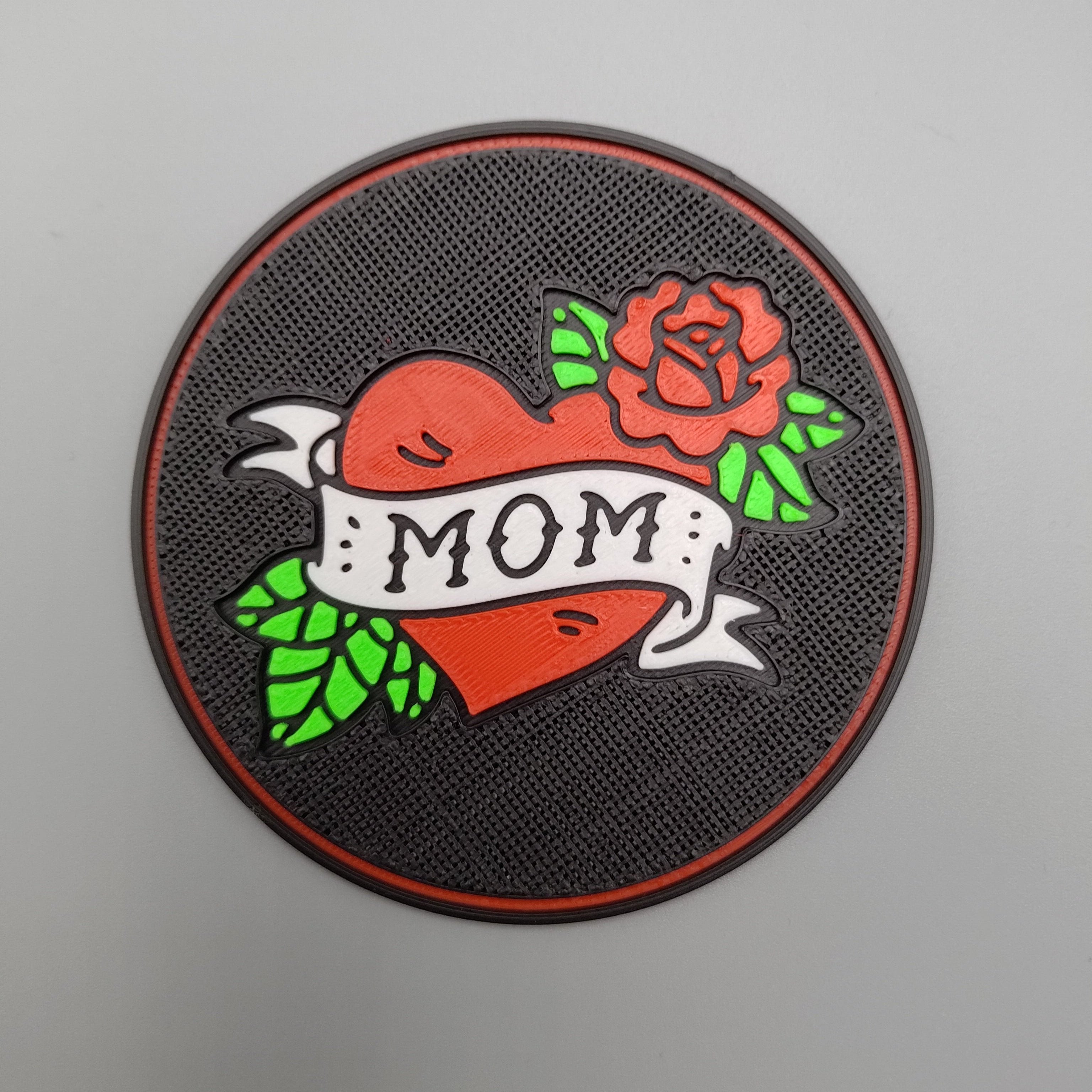 Drinks Coasters inspired by the Traditional tattoo style "MOM" - Fillywinkel