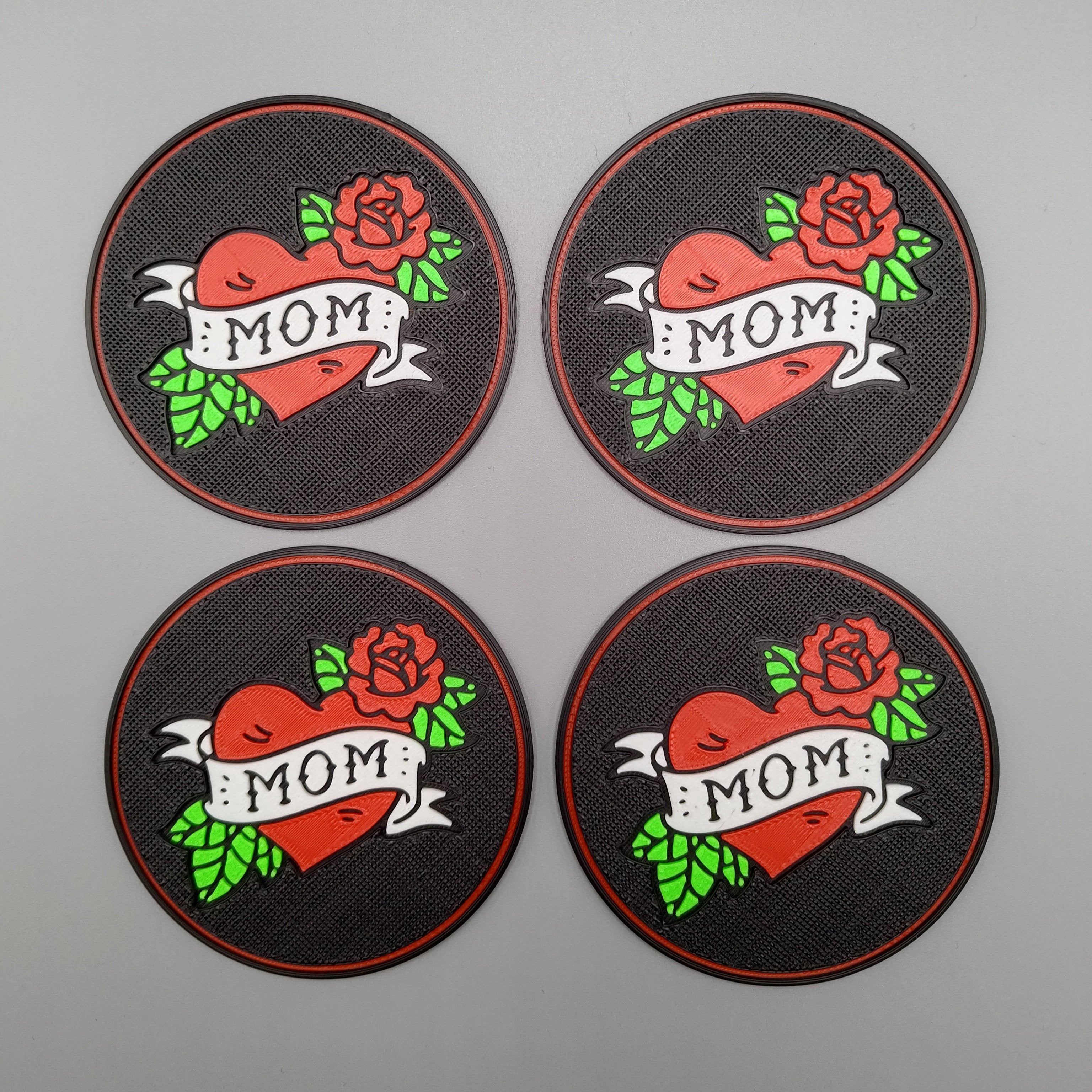 Drinks Coasters inspired by the Traditional tattoo style "MOM" - Fillywinkel