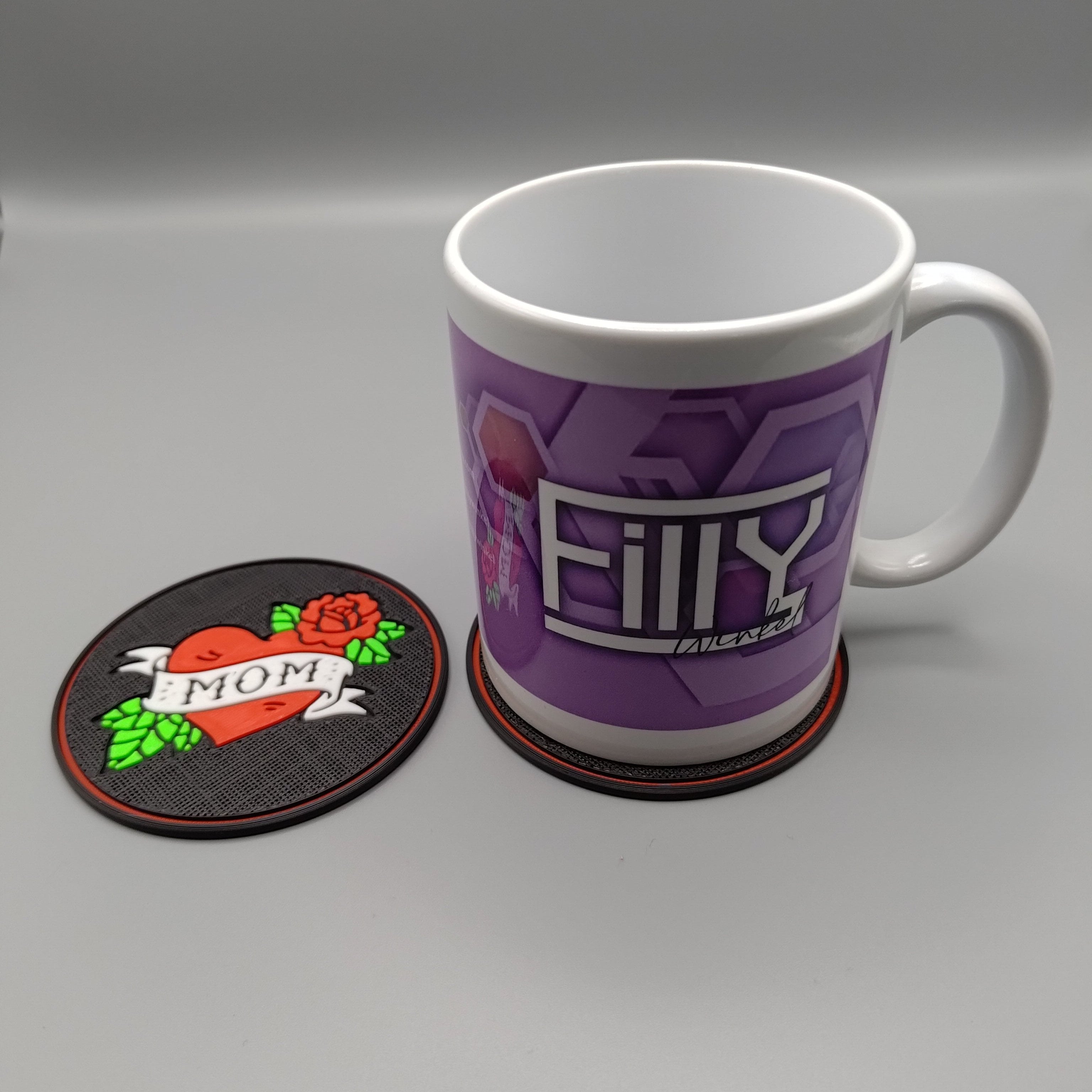 Drinks Coasters inspired by the Traditional tattoo style "MOM" - Fillywinkel