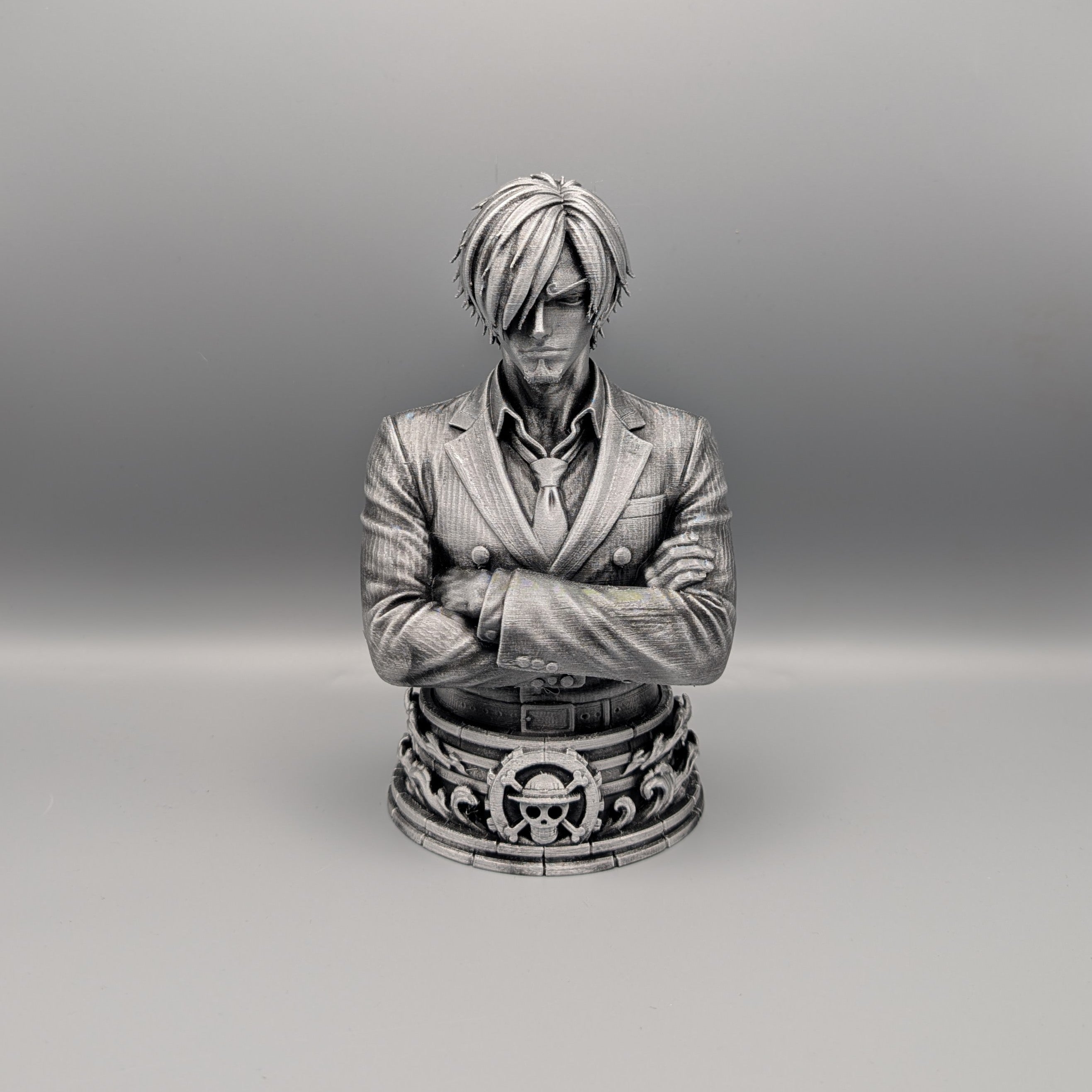 Sanji anime bust with metallic silver finish front view