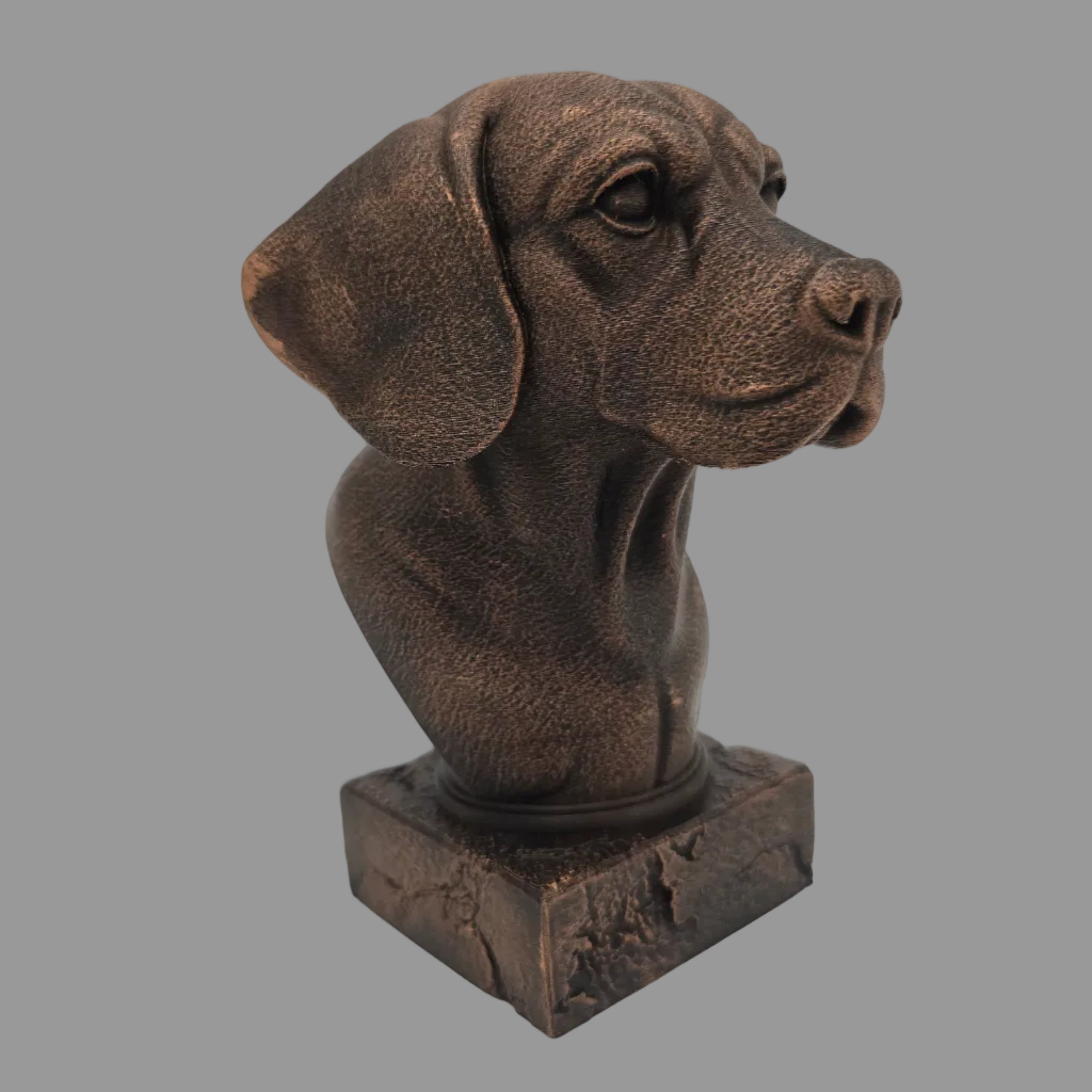 beagle dog bust angled side view sculpture
